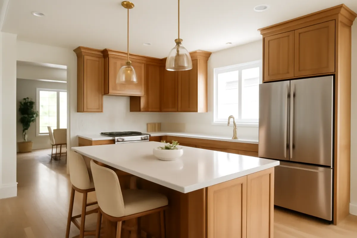 An open, empty kitchen with cabinets and appliances in daylight, ready for a buyer to test during an inspection walkthrough